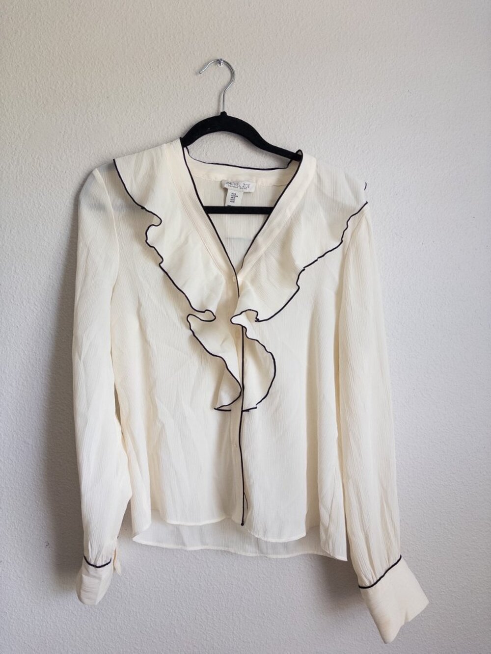 Rachel Zoe Cream Ruffle V-Neck Tie Front Blouse M